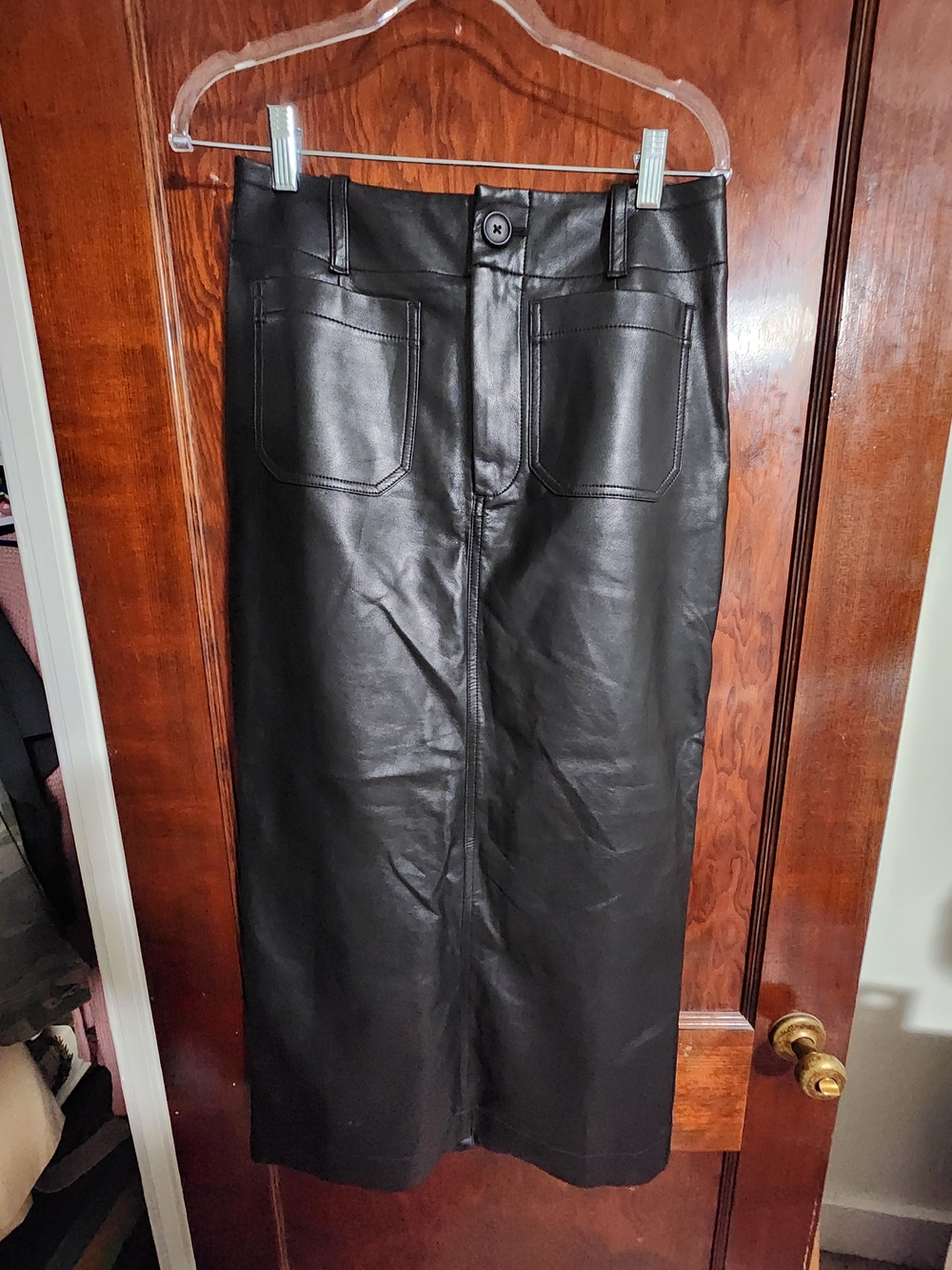 Anthropologie Maeve The Colette Faux Leather Midi Skirt Black Size Small NWOT